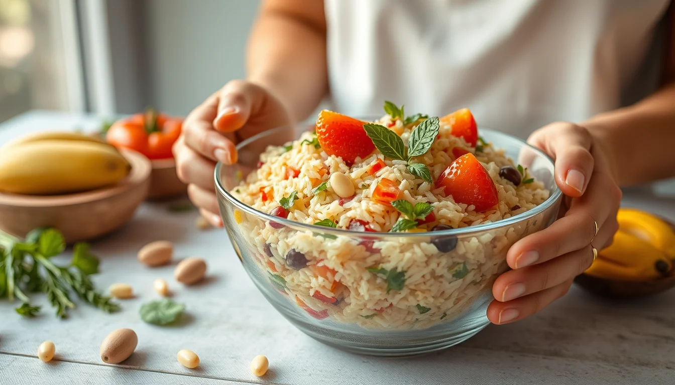 Baja de peso con deliciosa ensalada de arroz en solo semanas 15 Fotografía documental de baja de peso con deliciosa ensalada de arroz en solo semanas con enfoque profesional en salud, deporte y nutrición real