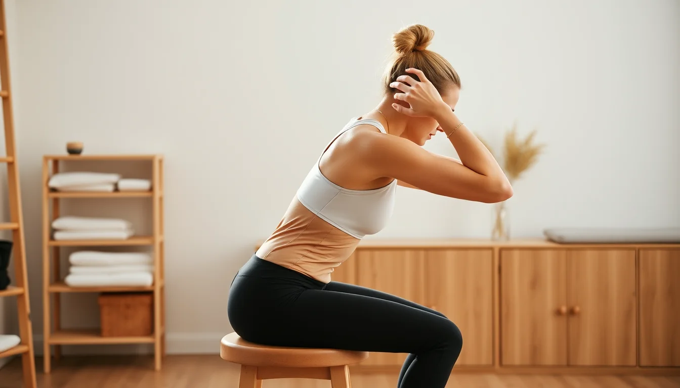 Fotografía de alivia el dolor de cuello con estiramientos cervicales y trapecio con entrenamiento y nutrición deportiva profesional