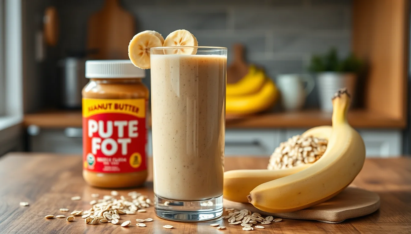 Fotografía de deléitate con un batido de arándanos y avena para una mañana llena de energía con equipamiento deportivo y técnica profesional