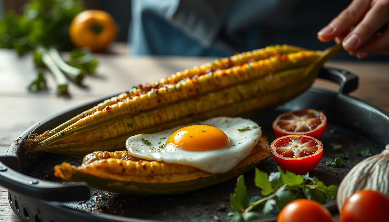 Fotografía documental de saborea una deliciosa combinación: calabacín a la plancha con huevo con enfoque profesional en salud, deporte y nutrición real