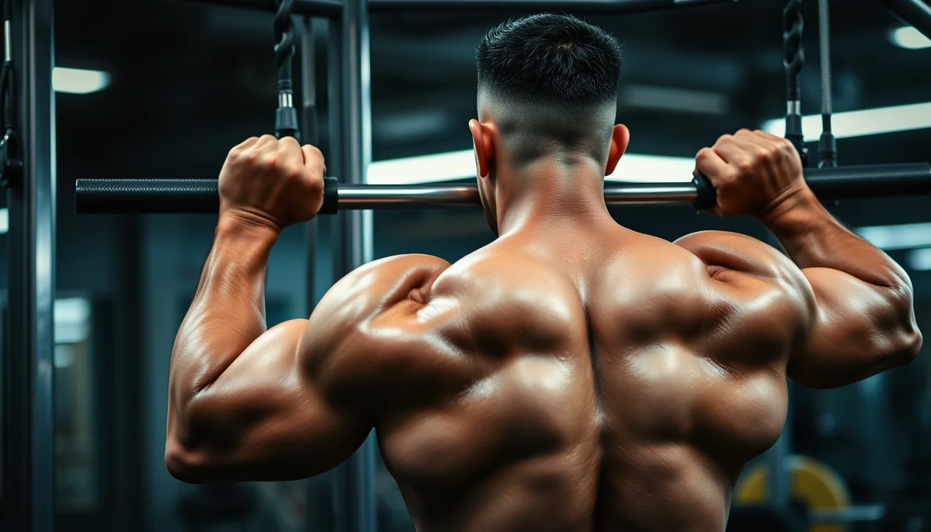 Fortalece tu espalda con el remo al cuello y agarre ancho 29 Fotografía de fortalece tu espalda con el remo al cuello y agarre ancho con equipamiento deportivo y técnica profesional