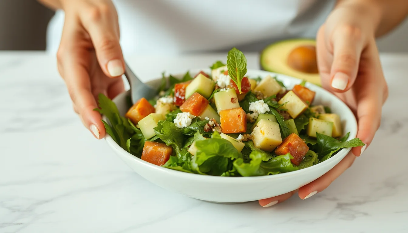 Fotografía documental de deleita tu paladar con una exquisita ensalada de perdiz y aguacate con enfoque profesional en salud, deporte y nutrición real