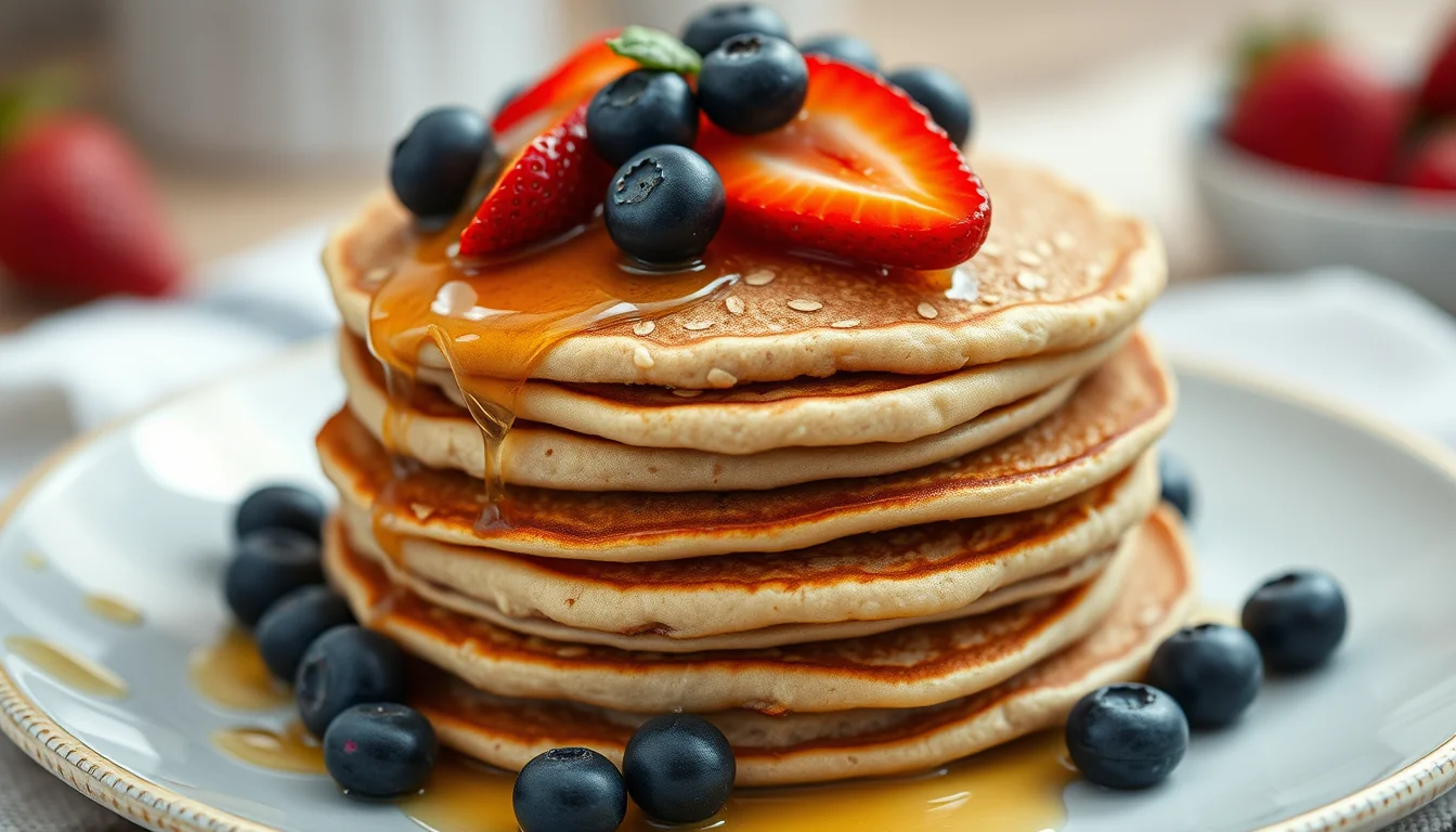 Fotografía documental de tortitas real food: sabor y nutrición en un desayuno saludable con enfoque profesional en salud, deporte y nutrición real