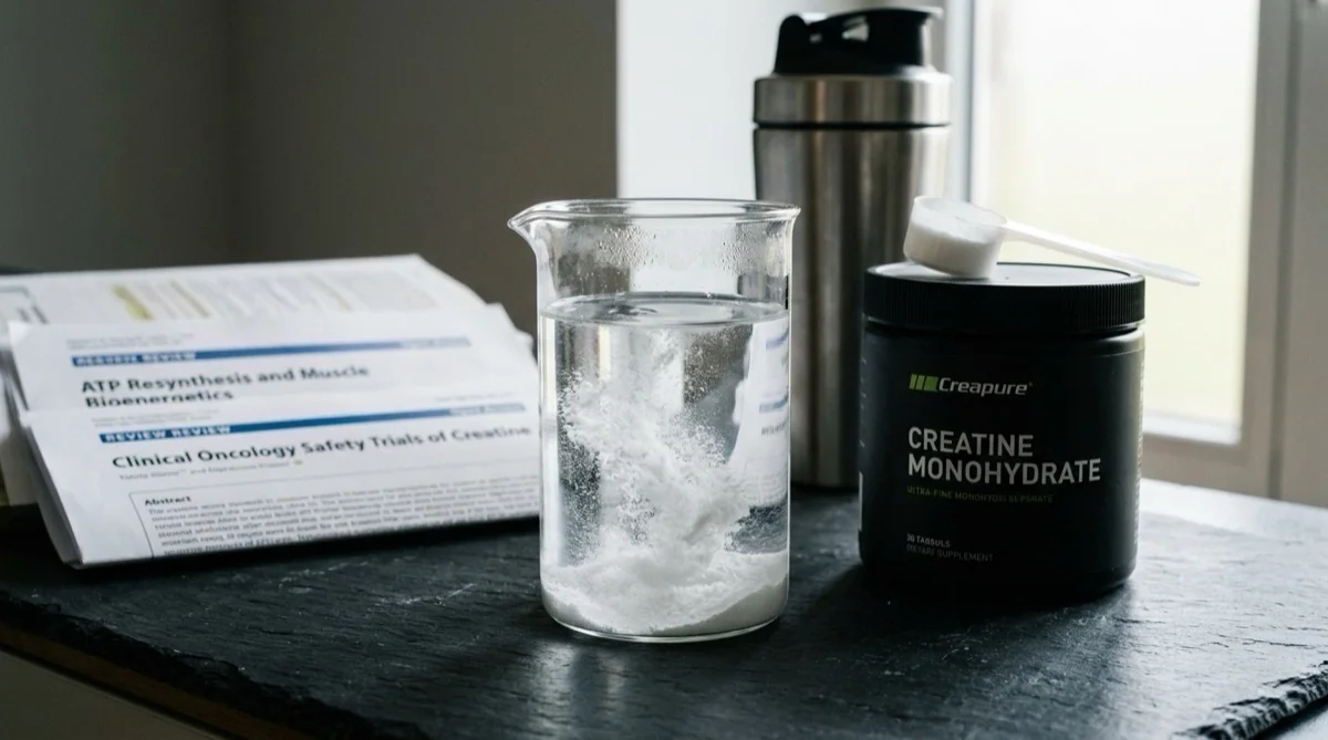 Fotografía de dosificador de creatina para un aumento de masa muscular eficaz con entrenamiento y nutrición deportiva profesional