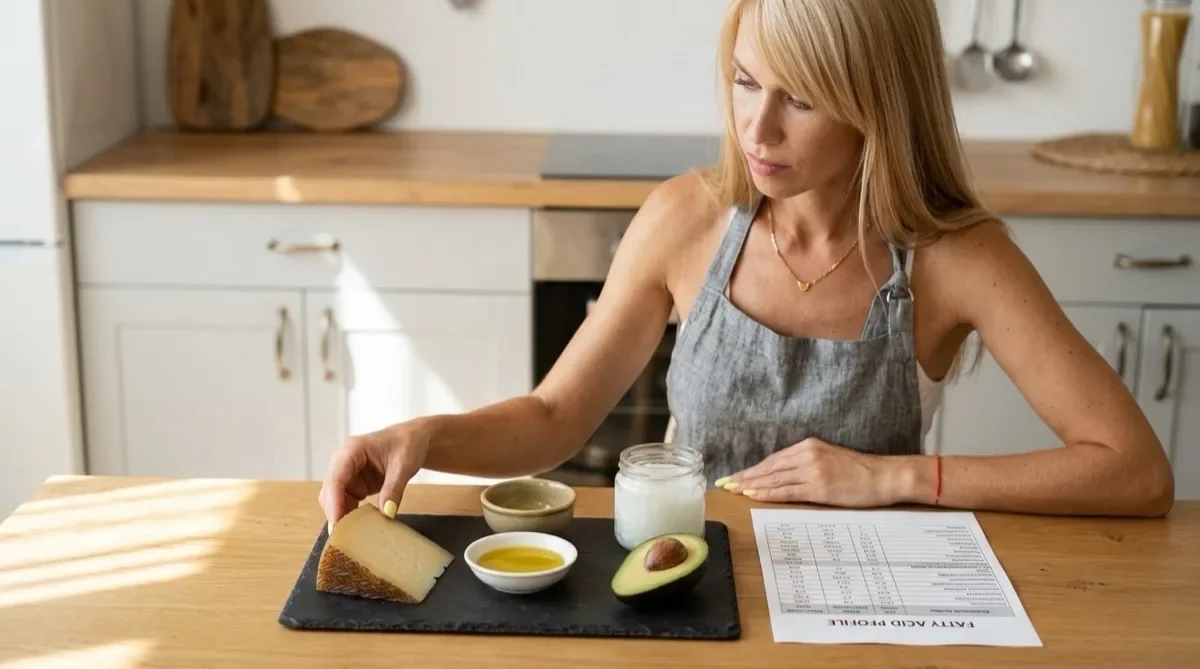 Fotografía de tabla de alimentos: ¿cuáles contienen grasas saturadas? con equipamiento deportivo y técnica profesional