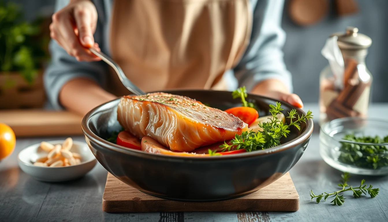 Fotografía documental de cocina delicioso salmón en minutos con la increíble cosori con enfoque profesional en salud, deporte y nutrición real