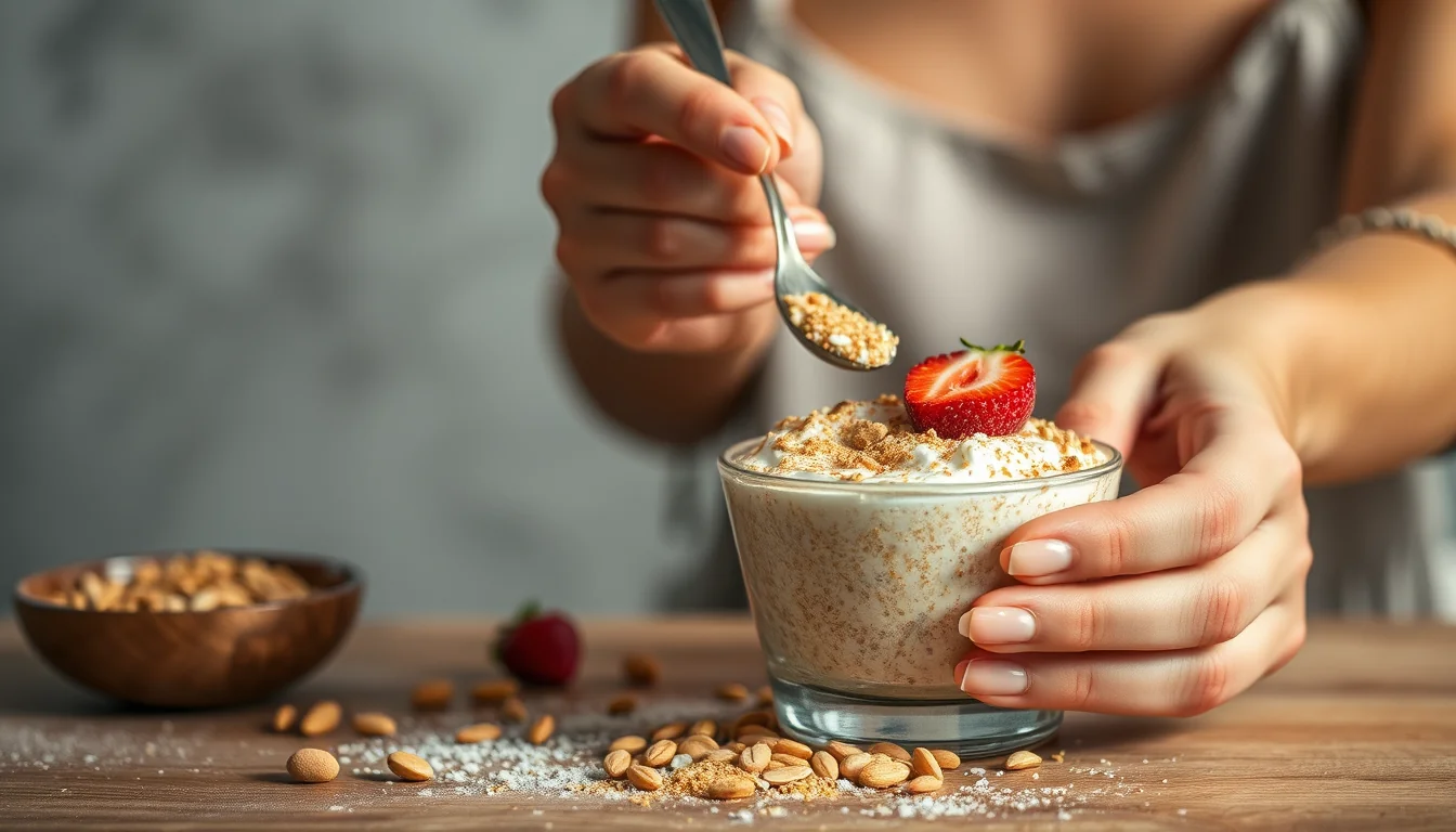 Fotografía documental de cómo medir tus porciones: 20 gramos de avena en solo 4 cucharadas con enfoque profesional en salud, deporte y nutrición real
