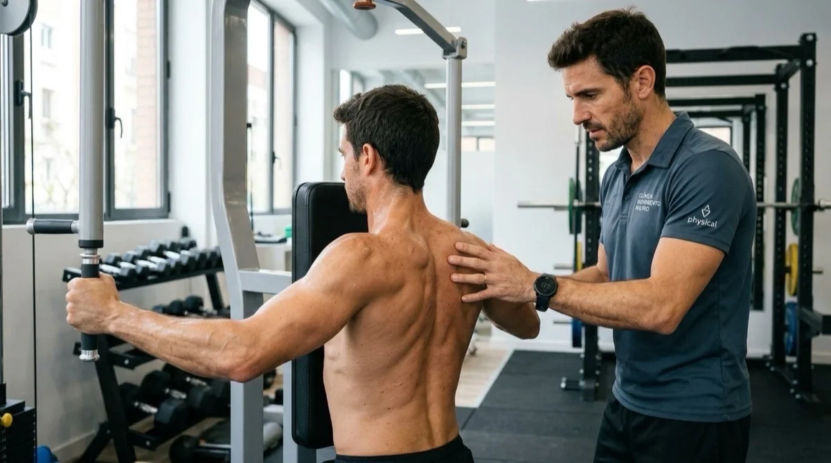 Fotografía de tonifica tu espalda con aperturas inversas en peck deck con equipamiento deportivo y técnica profesional