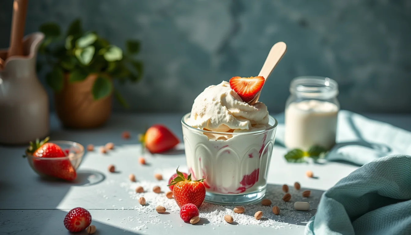 Fotografía documental de aprende a hacer helado de yogur casero sin heladera en casa con enfoque profesional en salud, deporte y nutrición real