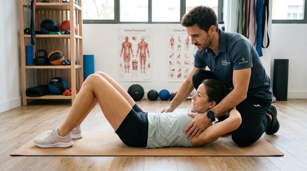 Línea Alba del Abdomen: Rehabilitación de Diástasis y Core · Fotografía Editorial Documental 16:9