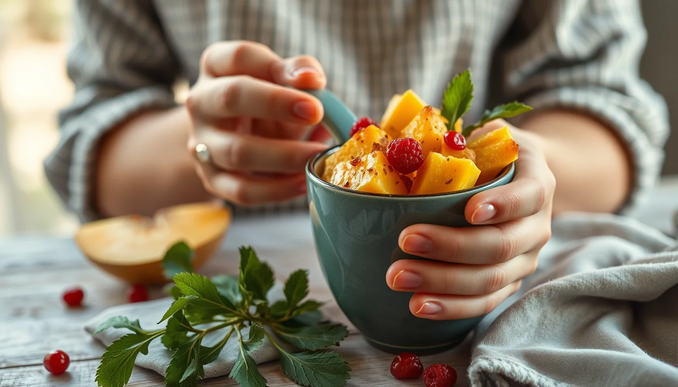 Fotografía documental de deliciosos trucos para aprovechar el almíbar de melocotón en tus postres con enfoque profesional en salud, deporte y nutrición real