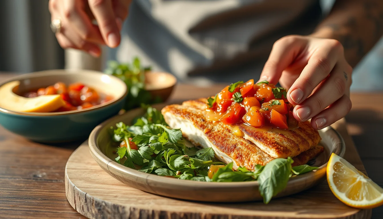 Fotografía documental de deléitate con nuestros filetes de pescadilla en irresistible salsa con enfoque profesional en salud, deporte y nutrición real